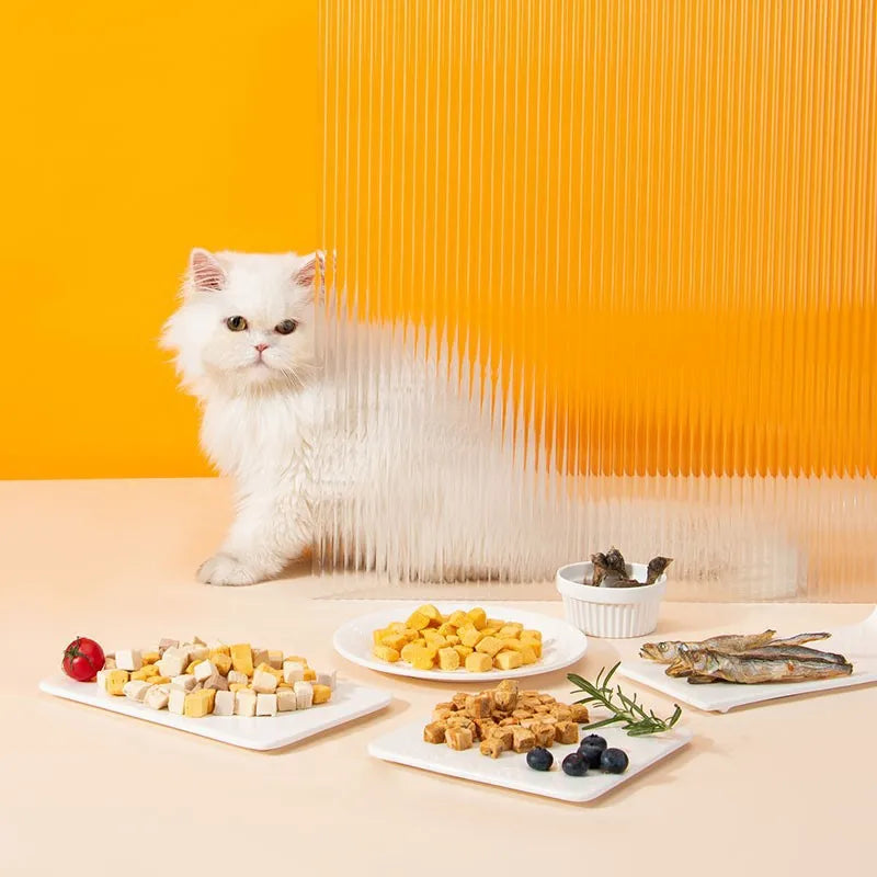 Snacks, freeze-dried chicken granules, pet chicken breasts, quail eggs, yellow fish, dried kittens, puppies and cats food