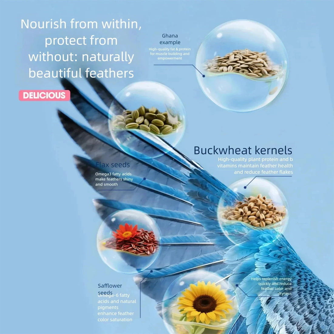 Parrot Bird Food Tiger Skin Peony Xuan Feng Wen Bird Nutrition Mixed Flowers and Grains Grain Berry Seed Food Bird Food